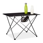 Relaxdays Table camping pliable, légère, avec poche, Table camping pliante plein-air HLP: 51x73,5x54,5cm,Aluminium,Noir