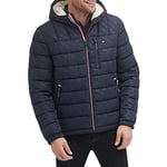 Tommy Hilfiger Men's Midweight Sherpa Lined Hooded Water Resistant Puffer Jacket, Tommy Logo Tech, M