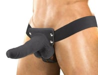 Erection Assistant Hollow 6" Black Vibrating Strap-On Dildo Jock Sex Harness USB