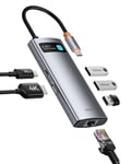 Baseus Hub USB C 6 en 1 Adaptateur avec 4K HDMI, Gigabit Ethernet, 100W PD USB C, 3 USB A 3.0, Stations d'accueil pour Ordinateur Portable MacBook Pro/Air, Surface Pro, iPad Pro, Dell, Steam Deck