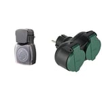Chacon Prise Programmable Extérieur étanche Mécanique, Programmateur Prise électrique, Prise Minuteur & Electraline 531193 531195 Adaptateur Biplite d'extérieur résistant à l'eau IP44, Noir