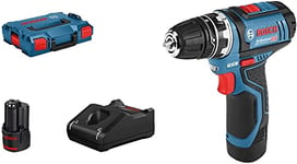 Bosch Professional 12V System GSR 12V-15 FC Cordless Drill/Driver (incl. 2 x Battery GBA 12V 2.0Ah, Quick Charger GAL 12V-40, Drill Chuck Adapter GFA 12-B, L-BOXX 102) - FlexiClick System