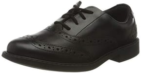 Clarks Boy's Scala Brogue K Wide Fit School Uniform Shoes, Black Black Leather, 1.5 UK