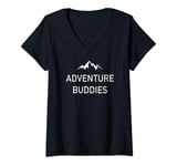 Womens Adventure Buddies Minimalist Simple Traveling Cool Mountains V-Neck T-Shirt