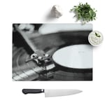Vinyl Record Player Toughened Glass Chopping Board Kitchen Worktop Saver Non-Slip, 39 x 28.5 cm