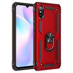 VGANA Case Compatible for Xiaomi Redmi 9AT, Tough Armor Anti Fall and Car Magnet Ring Foldable Holder Function Protective Cover. Red
