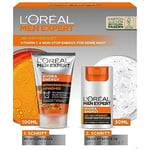 L'Oréal Men Expert Kit de soin anti-fatigue pour homme avec gel nettoyant et crème anti-fatigue 24H pour homme avec vitamine C, Hydra Energy, 1 x 100 ml, 1 x 50 ml