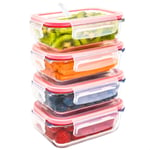 Luxury & Grace 4 Pack Glass Container 360 ml. Airtight & Wave Steam Hole. Food Storage Container. Microwave, Oven, Dishwasher and Freezer Safe. BPA Free.