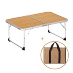 FIONAT Aluminium Portable Camping Table, Wood Foldable Table Lightweight Garden Outdoor Folding Table with Carry Bag, for Picnic, Camp, Beach, Fishing, BBQ