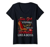 Womens June Girl Stepping into My Birthday Like a Boss Shoes Funny V-Neck T-Shirt