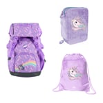 Tinka - School Backpack 22l + Gymbag 34x45cm + Pencil Case Triple - Unicorn Purple (Bundle)