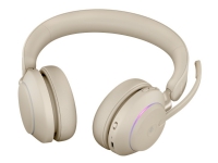 Jabra Evolve2 65 MS Stereo - Hodesett - on-ear - Bluetooth - trådløs - USB-A - lydisolerende - beige - med ladestativ - Certified for Microsoft Teams