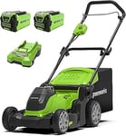Greenworks Cordless Lawnmower 40V 41cm G40LM41, Grass Trimmer 40V 33cm G40LT33, Incl. 2 Battery 2Ah and Charger