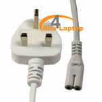 White New 1.8m C7 Figure 8 Fig8 UK 2Pin Laptop LCD Mains Power Lead Cable Cord