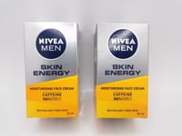 2 X NIVEA Men Skin Energy Moisturising Face Cream with Caffeine 50ml New Sealed
