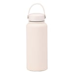 1l sportvattenflaska i rostfritt stål, termosflaska med stor kapacitet, bärbar utomhusvattenkopp med handtag Ivory white