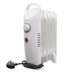 800W 6 Fin Oil Filled Radiator Portable Electric Heater with Thermostat White