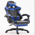 FFZH Game chair, Office chair, Adult game chair with footrest, Office game chair, With cushion and backrest, Racing style armrest PU leather high back (blue, black),Blue