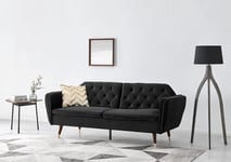 Whitby Velvet Sofa Bed With Chesterfield Design With Gold Metal Tipped Wooden Legs
