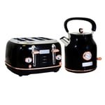 1.7L Kettle & 4 Slice Toaster Set Black & Rose Gold