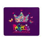 Princess Text with Flowers Crown Butterflies and Hearts Rectangle Non Slip Rubber Comfortable Computer Mouse Pad Gaming Mousepad Mat for Office Home Woman Man Employee Boss Work