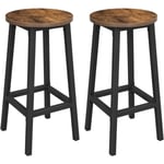 Rootz barstol - Set med 2 runda barstolar - Köksstolar med robust stålram - Höjd 65 cm - Industriell stil - Vintagebrun