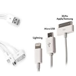3-IN-1 MULTI USB CHARGING CABLE (MICRO USB, APPLE LIGHTNING APPLE 30PIN)