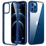 TORRAS Military Diamond Clear iPhone 12 Case/iPhone 12 Pro Case [NO.1 Anti-Yellowing] [Military Shockproof Protection] Hard Back with Silicone Bumper iPhone 12 Cover-Blue Rim