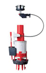 Wirquin 10724143 Mécanisme chasse d'eau wc double chasse avec bouton poussoir à câble Easy Clic, gris et rouge