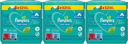 624 x Pampers Fresh Clean Scented Baby Wipes Hands & Face Plant-based 0% Alcohol