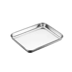Stainless Steel Cake Pan Rectangular Heat-Resistant Toaster Oven Tray with Deep Edge Baking Tins for Bakers Chef (26x20cm)