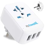 UK to Europe Travel Adapter With 3 USB Ports | MyTravelPal® European Travel Adaptor Schuko Plug - EU Germany France Spain Portugal Iceland Greece (Type E/F)