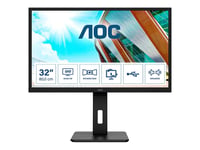 AOC Q32P2 - Écran LED - 31.5" - 2560 x 1440 QHD @ 75 Hz - IPS - 250 cd/m² - 1000:1 - 4 ms - 2xHDMI, DisplayPort - haut-parleurs - noir