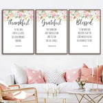 Bible Verses Prints Christian Wall Art Posters Watercolour Flowers,Blessed Quotes Picture Canvas Painting Home Living Room Decor 50x70cmx3 no Frame