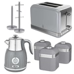 Swan Retro Kitchen Set Grey Kettle, Toaster, Canisters,Towel Holder