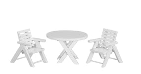 Melody Jane Dolls House Miniature Garden Patio Furniture White Wooden Table and Chairs Set