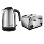 Russell Hobbs Adventure Brushed and Polished Stainless Steel Four Slice Toaster with Brushed Kettle Bundle