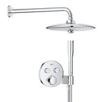 GROHE Precision SmartControl - Concealed Shower System with 2 Valves Thermostat (26 cm Head Shower 3 Sprays, Stick Hand Shower 1 Spray, Shower Hose 1.5m, Circular Trim), Chrome, 34878000