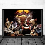 RuYun Canvas Painting Hot Cats Dogs Playing Poker Funny Comic Cartoon Modern Poster Prints Art Wall Pictures Living Room 50x75cm No Frame
