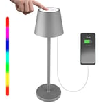 HOSWTLY Lampe de table sans fil, lampe de table LED rechargeable avec blanc chaud 8 couleurs RGB lampe de chevet tactile dimmable étanche pour intérieur extérieur salon chambre table à manger, Gris