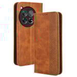 SKALO OnePlus 12R 5G Embossed Premium Plånboksfodral - Brun Brun