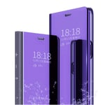 MLOTECH Compatible Case for Samsung Galaxy S10e, Flip Cover + Screen Protector, Clear View, Translucent Mirror, Standing Cover, Slim Fit, Anti-Shock, Anti-Scratch Mirror, Blue Purple Cover