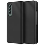 Samsung Galaxy Z Fold 4 Plånboksfodral i Äkta Läder, Svart