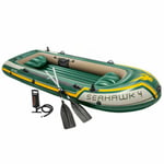Intex Seahawk 4 Person Inflatable Outdoor Water Boat Set with Oars and Hand Pump