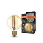 OSRAM Lampe à LED Vintage 1906 avec teinte dorée, 8,8 W, 806lm, forme à billes avec 80 mm de diamètre et prise E27, couleur de lumière blanche chaude, filament droit, dimmable de durée de vie