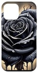 Coque pour iPhone 12 mini Rose Kawaii Noir Fleur Sauvage Jaune Motif