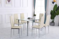 Glass table with 6 cream dininig chairs dining set dining room furniture set