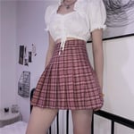 CIDCIJN Women Pleated Skirts,Women Sweet Pink Plaid A-Line Skirt Casual Korean Harajuku High Waist Mini Skirts Vintage Vogue Skirt,M