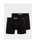 Hugo Boss Mens Initial Logo Boxer Shorts 2 Pack in Black Cotton - Size Small