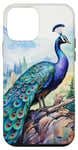 Coque pour iPhone 12 mini bleu paon oiseau nature eau couleur animal portrait art